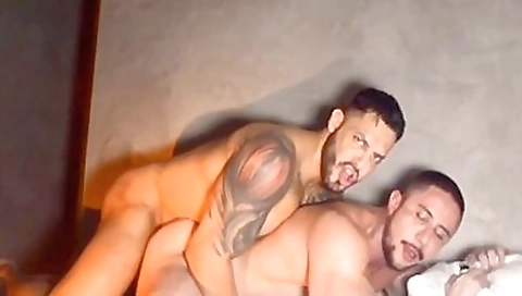 Blonde brunette takes two big cocks in her ass and pussy