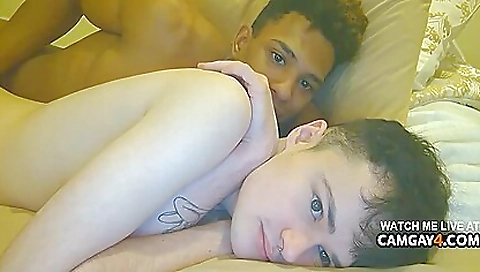 Interracial brunette and black dude fucking in bedroom