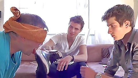 Hot girls are getting footed by two boys in a threesome