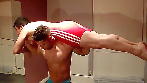 Red dress and red shorts make an ideal spot to stretch