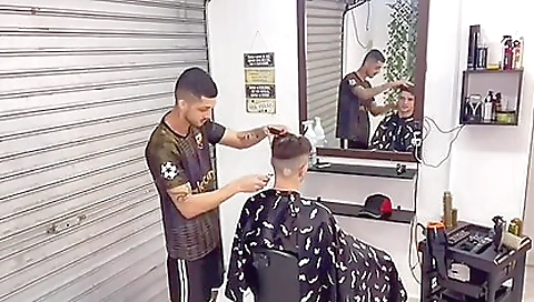 Bareback blonde hairdresser deep throats black cock