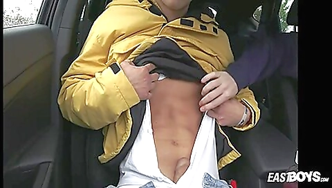 Busty blonde takes a fuck with a dick in a sexy black leather truck