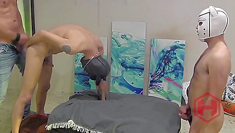 Two hot babes take a deepthroat and a creampie in threesome