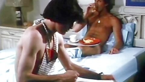 Busty babe takes hot guy's cock and gets mouth on it