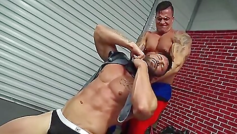A sexy brunette wrestling a huge dick and getting fucked hard