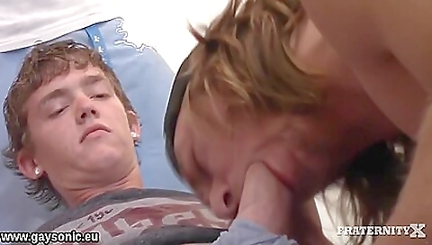 Busty blonde and brunette get fucked in a deepthroat threesome