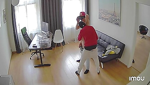 Amateur blowjob and handjob with mask in fetish video